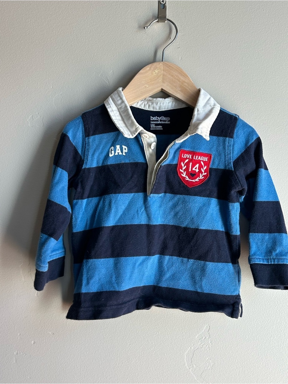 Baby Gap Rugby Stripe Polo 18-24M Blue Preppy Long Sleeve Shirt Y2K Streetwear